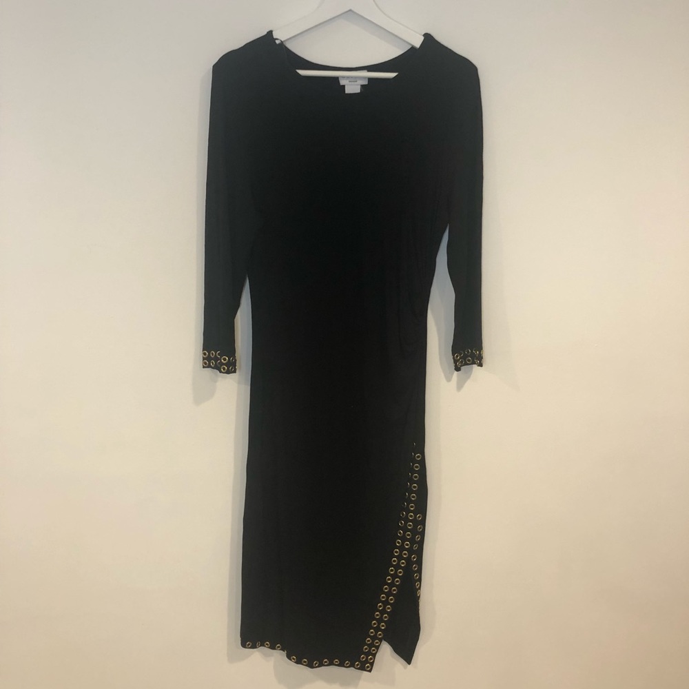 CARMEN Black with Gold Accent Slit Dress